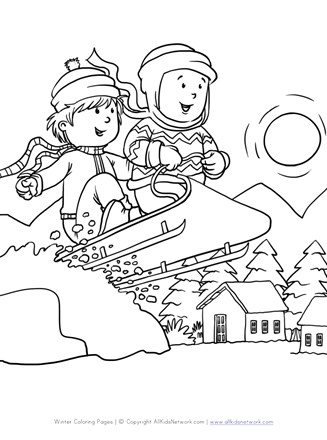 Winter sledding coloring page all kids network