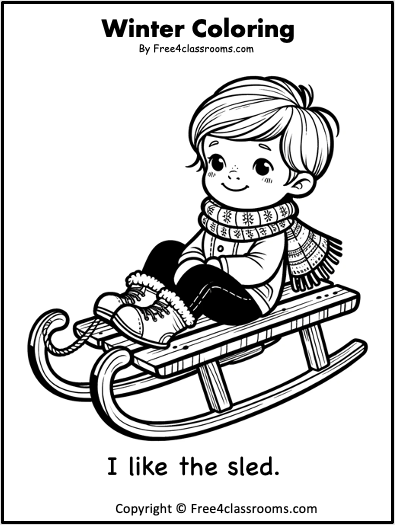 Free winter sled coloring page