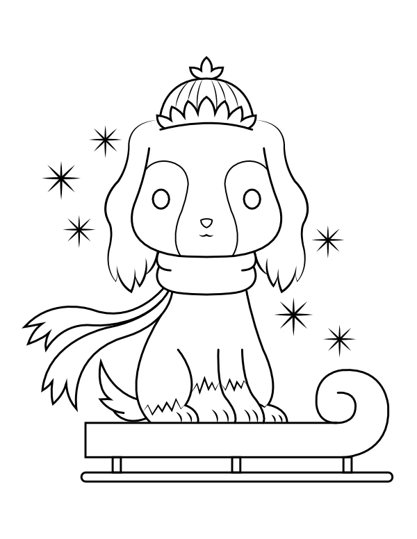 Printable dog riding sled coloring page