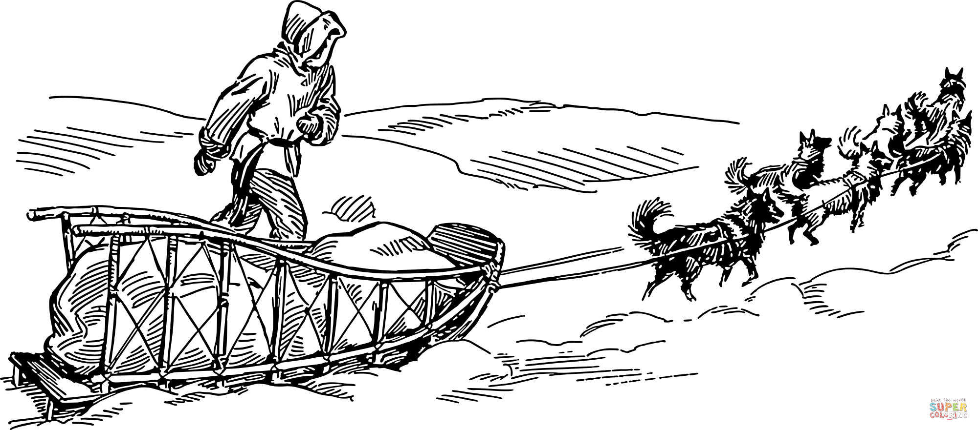 Vintage dog sled coloring page free printable coloring pages