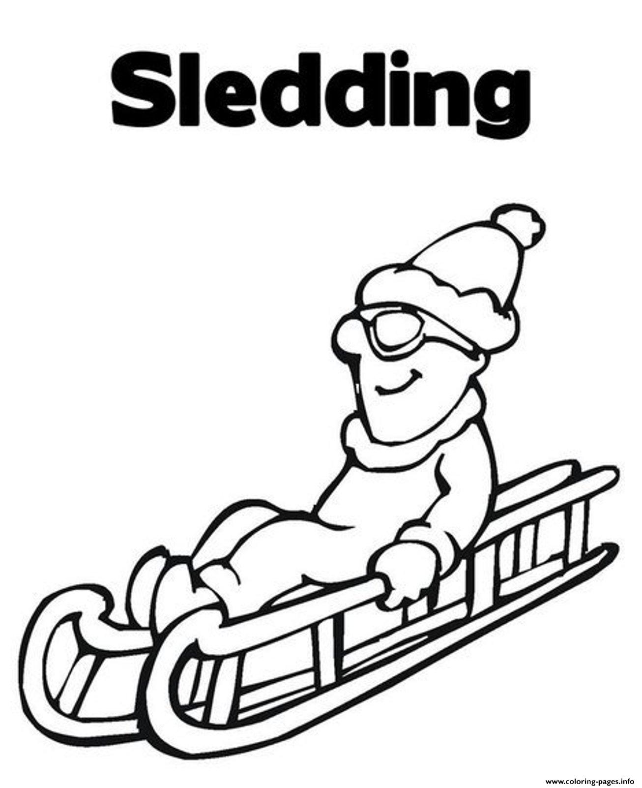 Winter sledding funf coloring page printable
