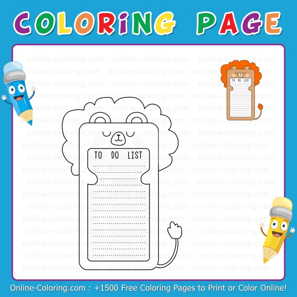 To do list template with a cute lion free online coloring page