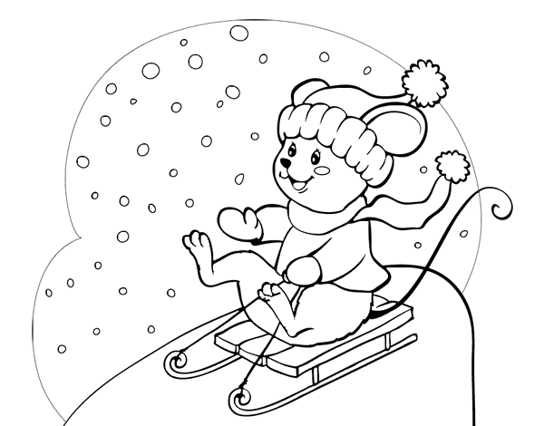Little rat in bobsleigh coloring page