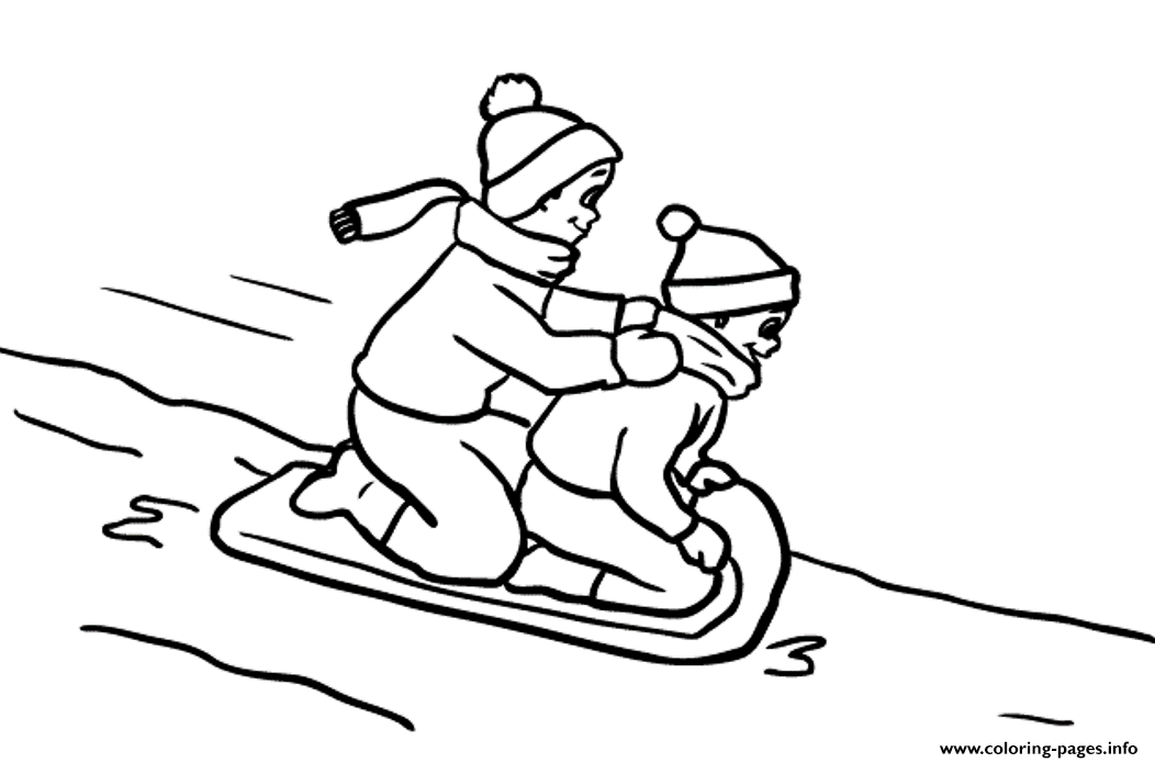 Print winter kids sledding together coloring pages coloring pages coloring pages winter sleds for kids