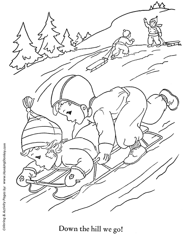 Winter sledding coloring