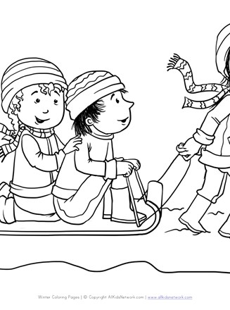 Kids sledding coloring page all kids network