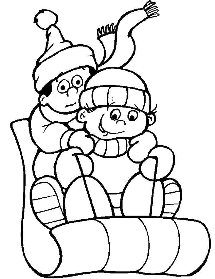 Online coloring pages children coloring children sledding winter