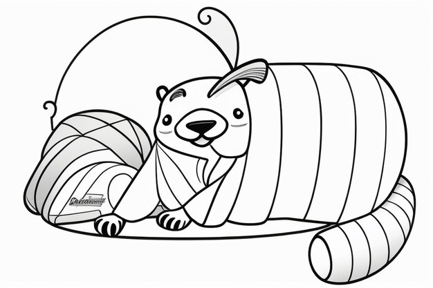 Premium ai image a vector of a raccoon sleeping in a sleeping bag in black and white coloring