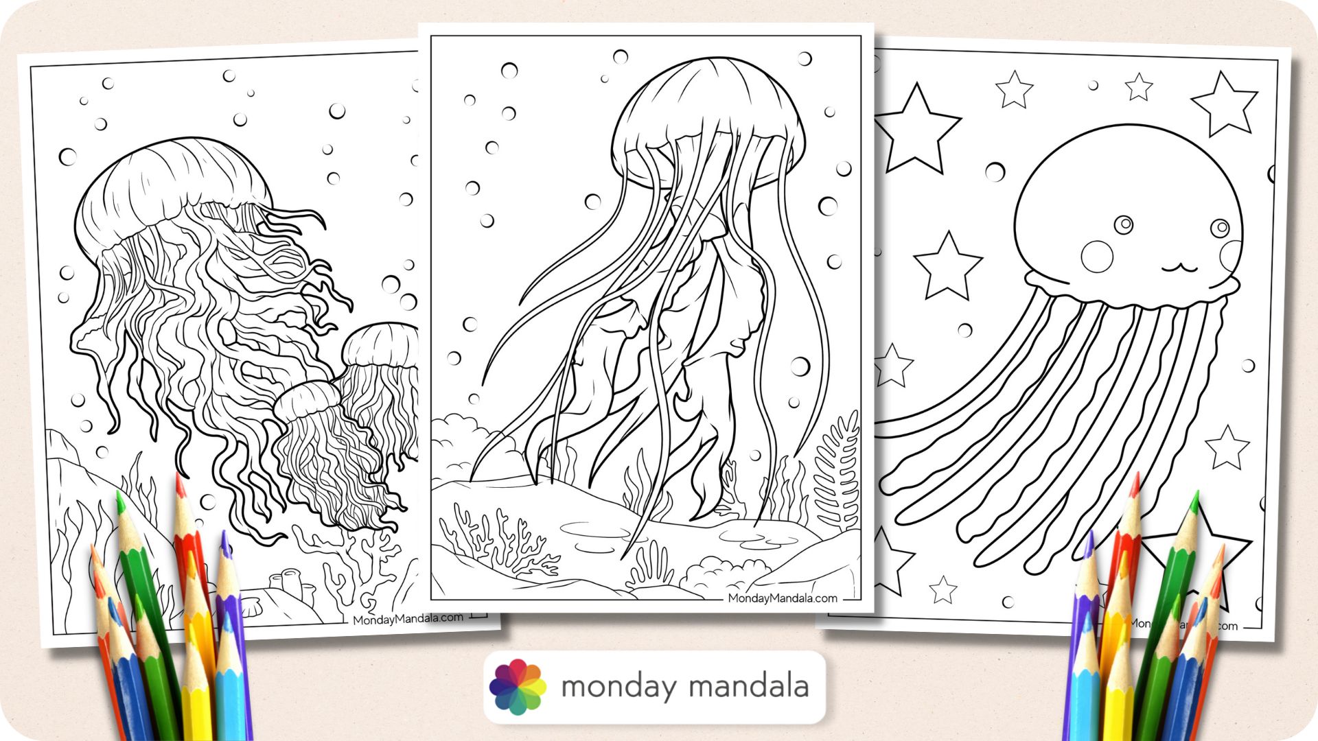 Jellyfish coloring pages free pdf printables