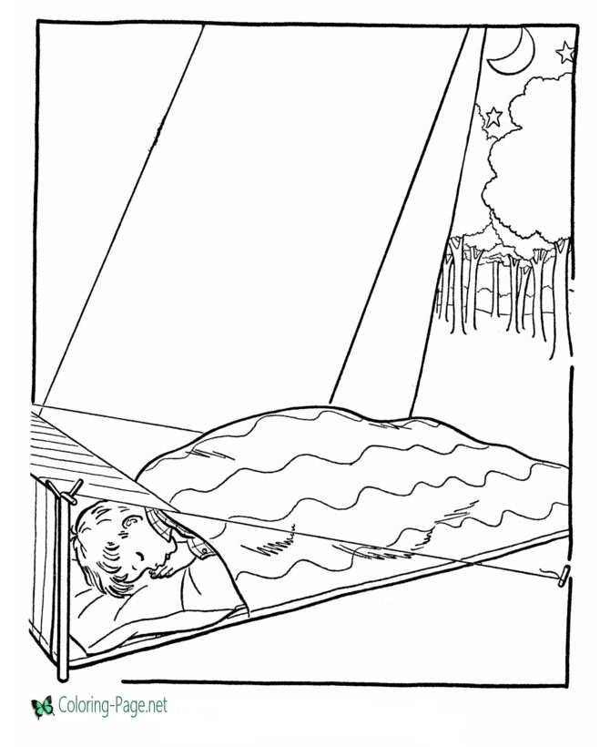 Camping coloring page sleeping bag