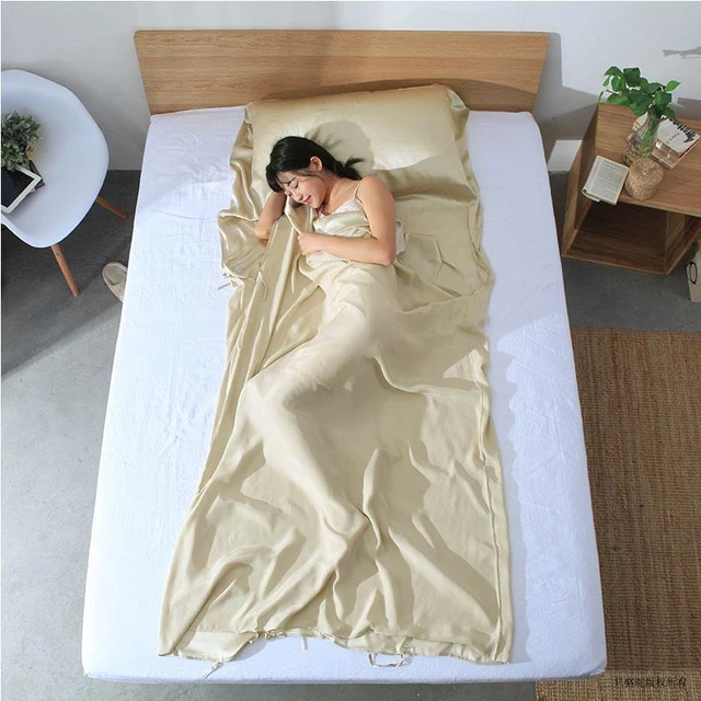 Silk sleeping bag liner solid color traveling camping sheet sleeping lightweight envelope sleeping sheets with carry bag