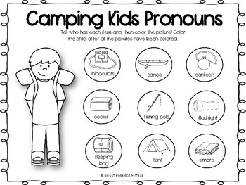 Camping kids pronouns smash mats coloring sheets freebie tpt