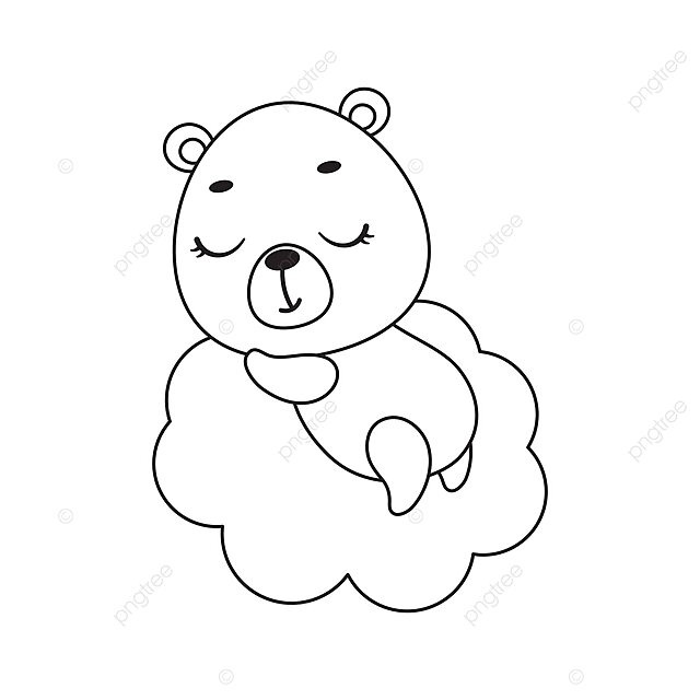 Cute bear sleeping on cloud kids coloring book illustration vector line print funny png and vector with transparent background for free download