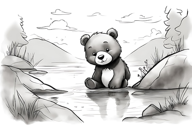 Premium ai image adorable baby bear coloring page for kids printable color and paint