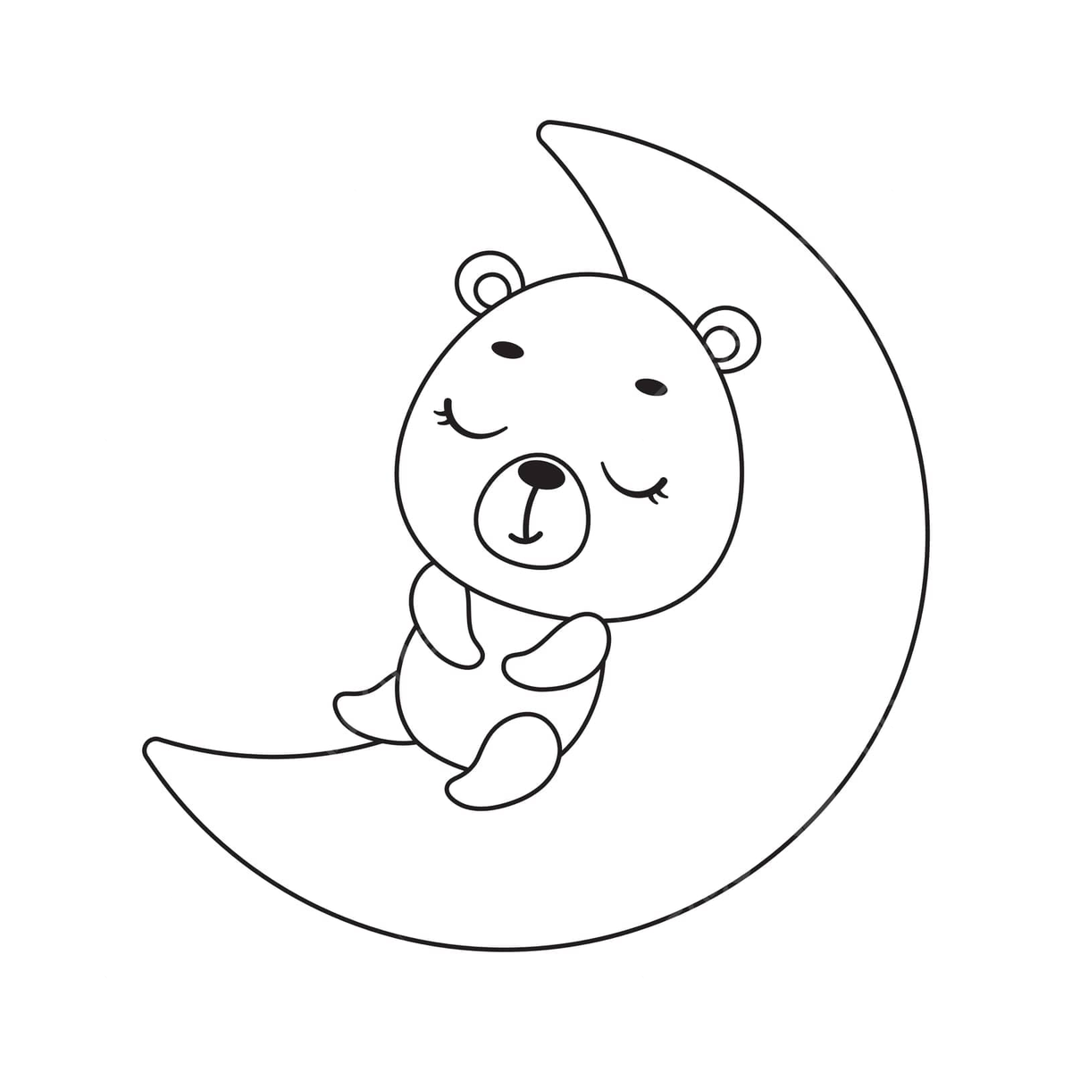 Sleeping bear on moon coloring page for kids educational and cute vector print wild activity png and vector with transparent background for free download