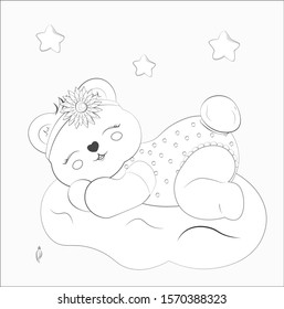 Coloring book sleeping girl baby teddy stock vector royalty free