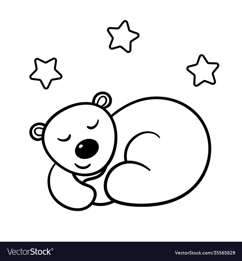 Cute sleeping bear coloring page royalty free vector image