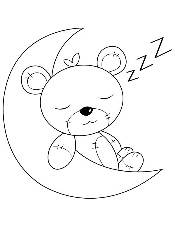 Printable sleeping teddy bear coloring page