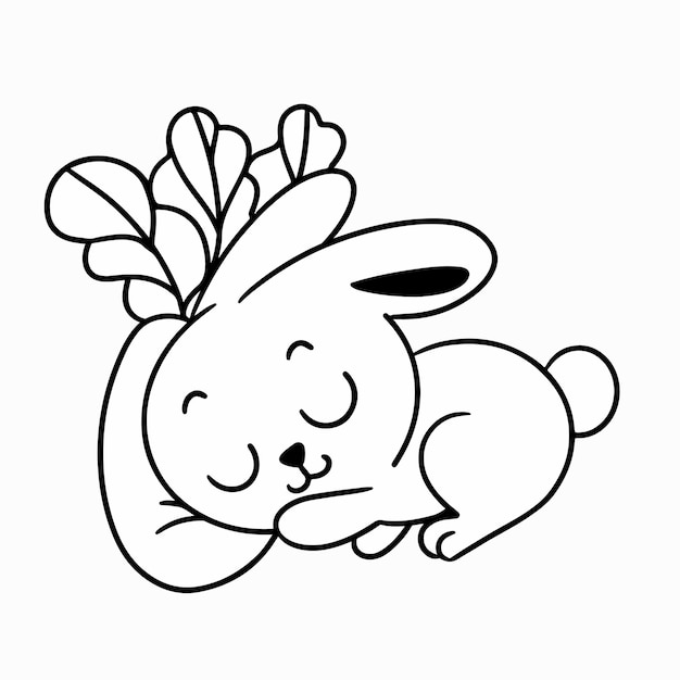 Premium vector lovely little bunny sleeping coloring page doodle vector illustration