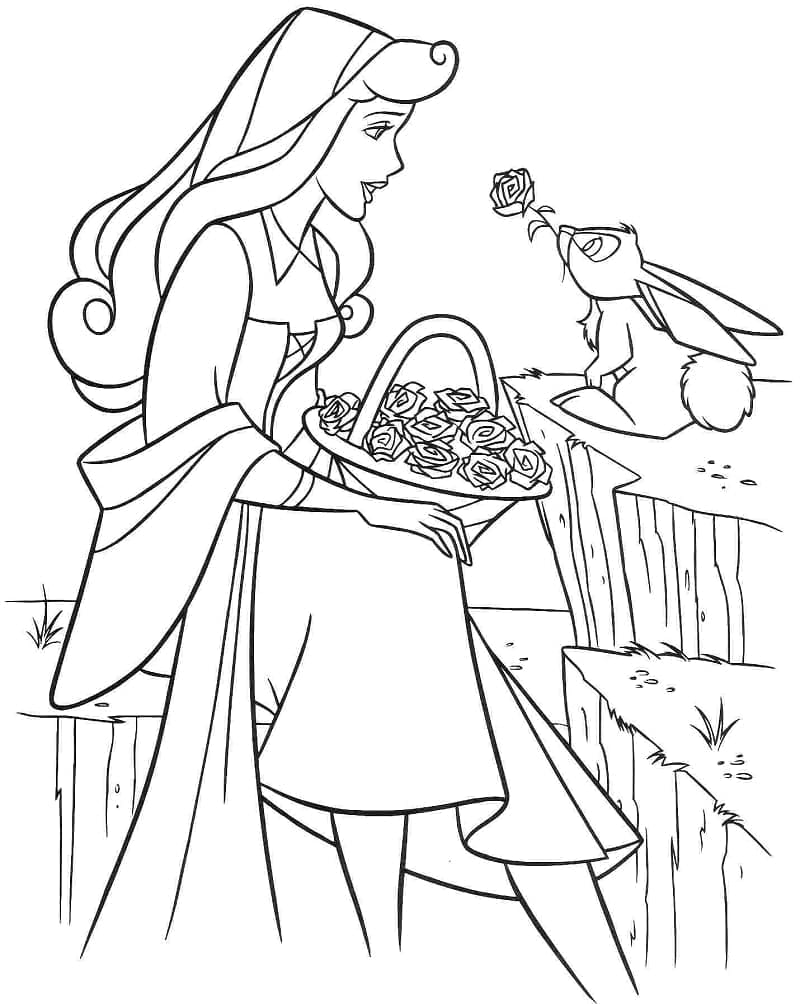 Aurora and rabbit coloring page