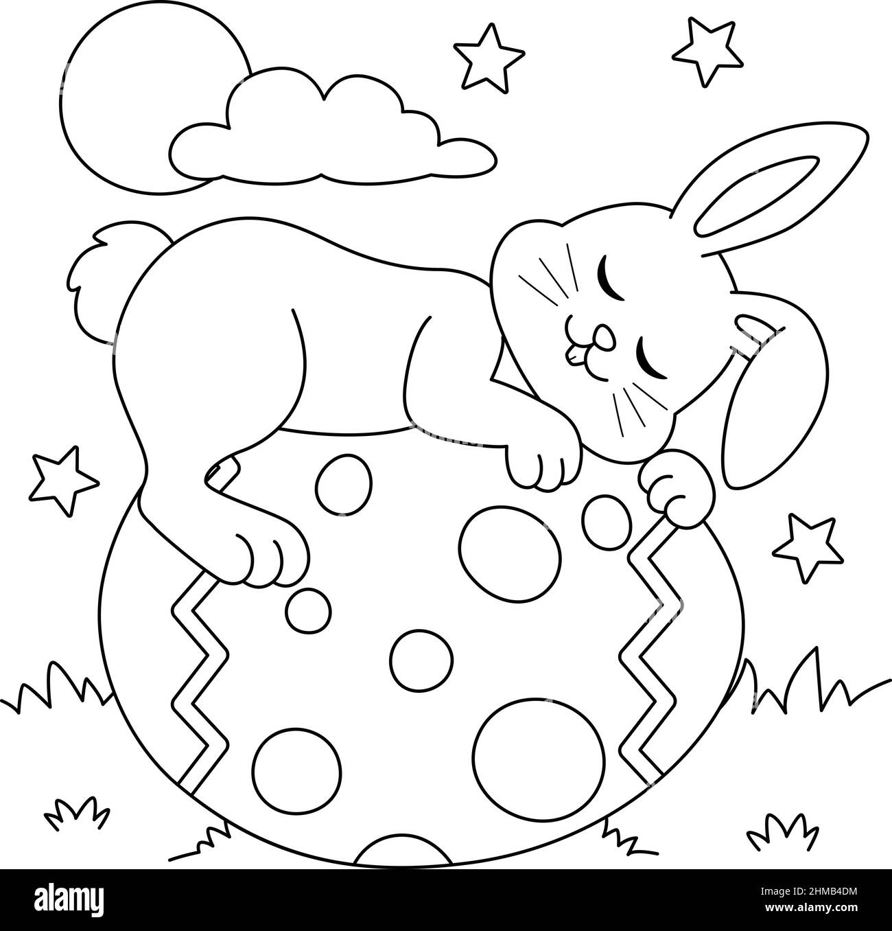 Rabbit sleeping on easter egg coloring page stock vector image art