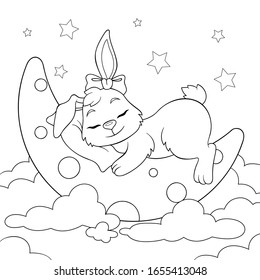 Cute cartoon bunny sleeping on moon stock vector royalty free