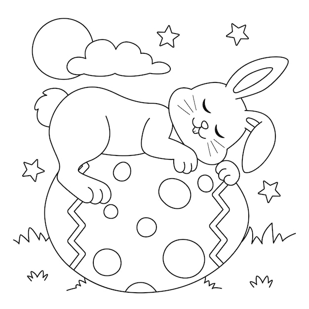 Premium vector rabbit sleeping on easter egg coloring page