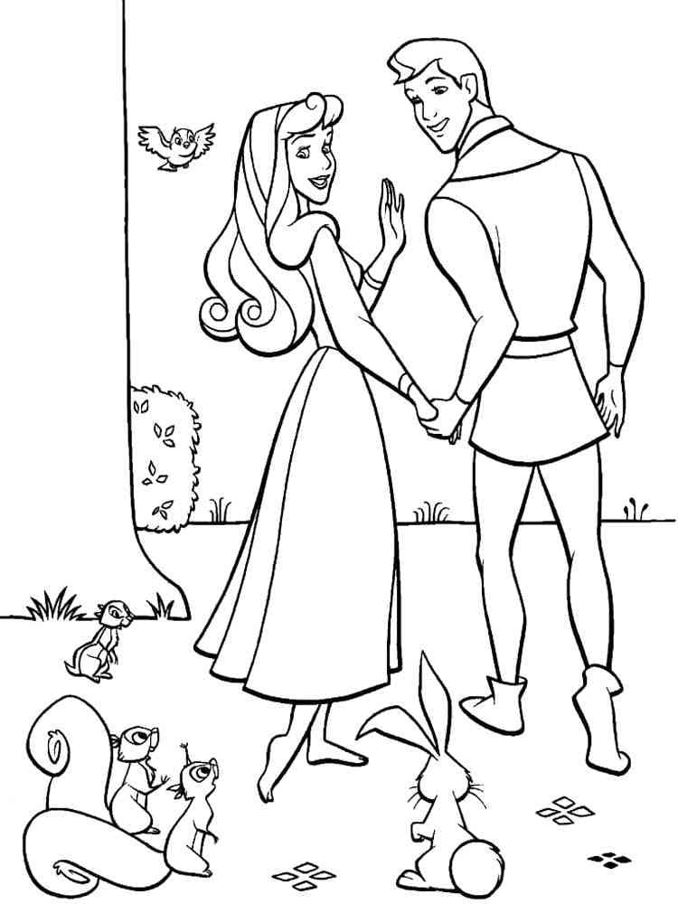 Aurora and rabbit coloring page