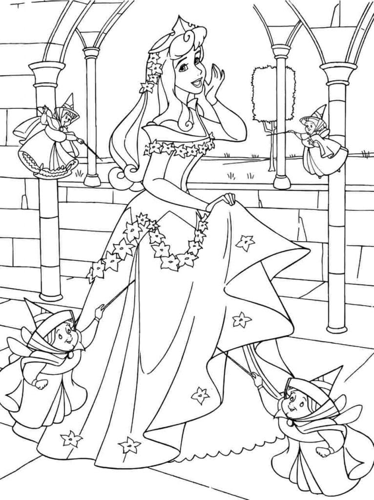 Princess aurora and fairies coloring page