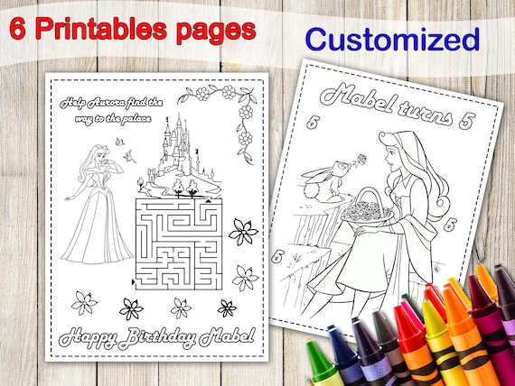 Princess aurora coloring pages sleeping beauty party favors princess aurora birthday princess aurora coloring book princess party favor