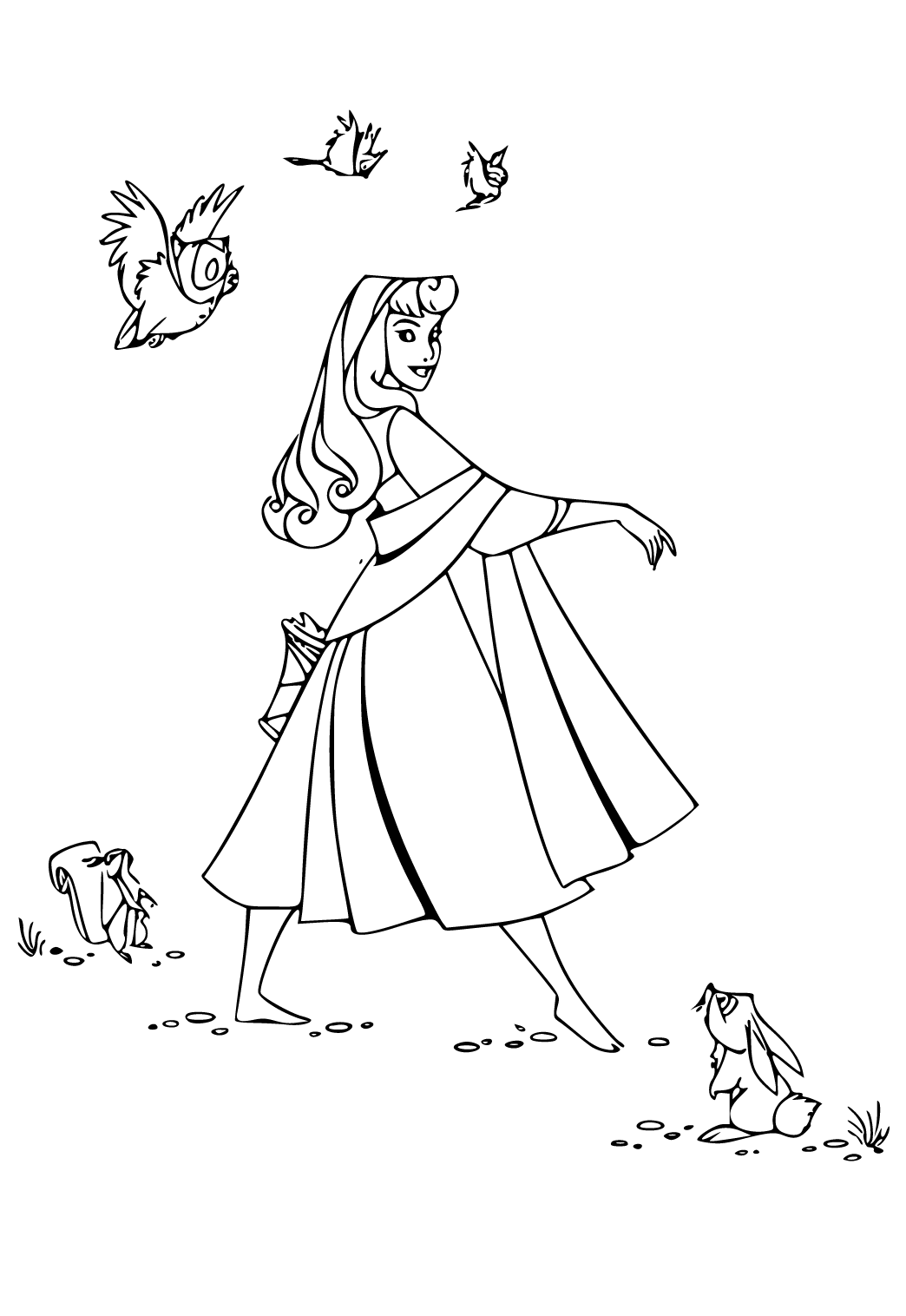 Free printable sleeping beauty animals coloring page for adults and kids