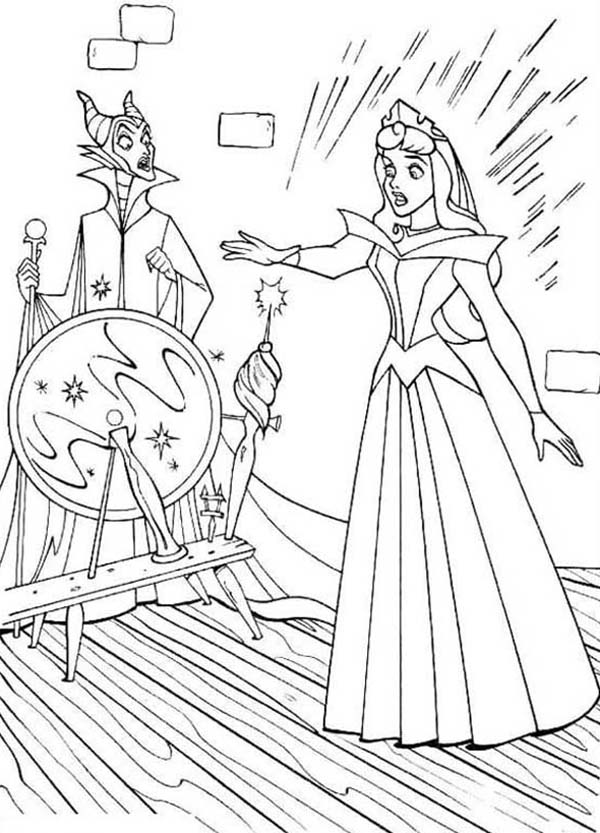 Princess aurora stunk by poisonous needle in sleeping beauty coloring page color luna