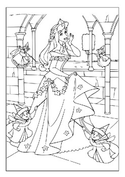 Beautiful princesses charming princes sleeping beauty coloring pages for kids