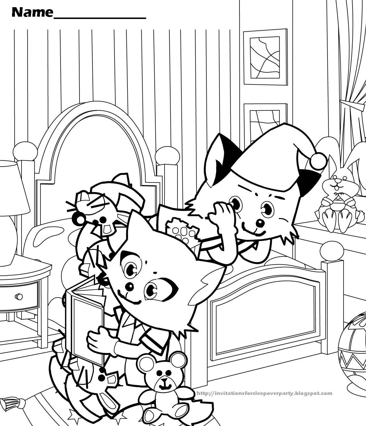 Invitations for sleepover party slumber party coloring page