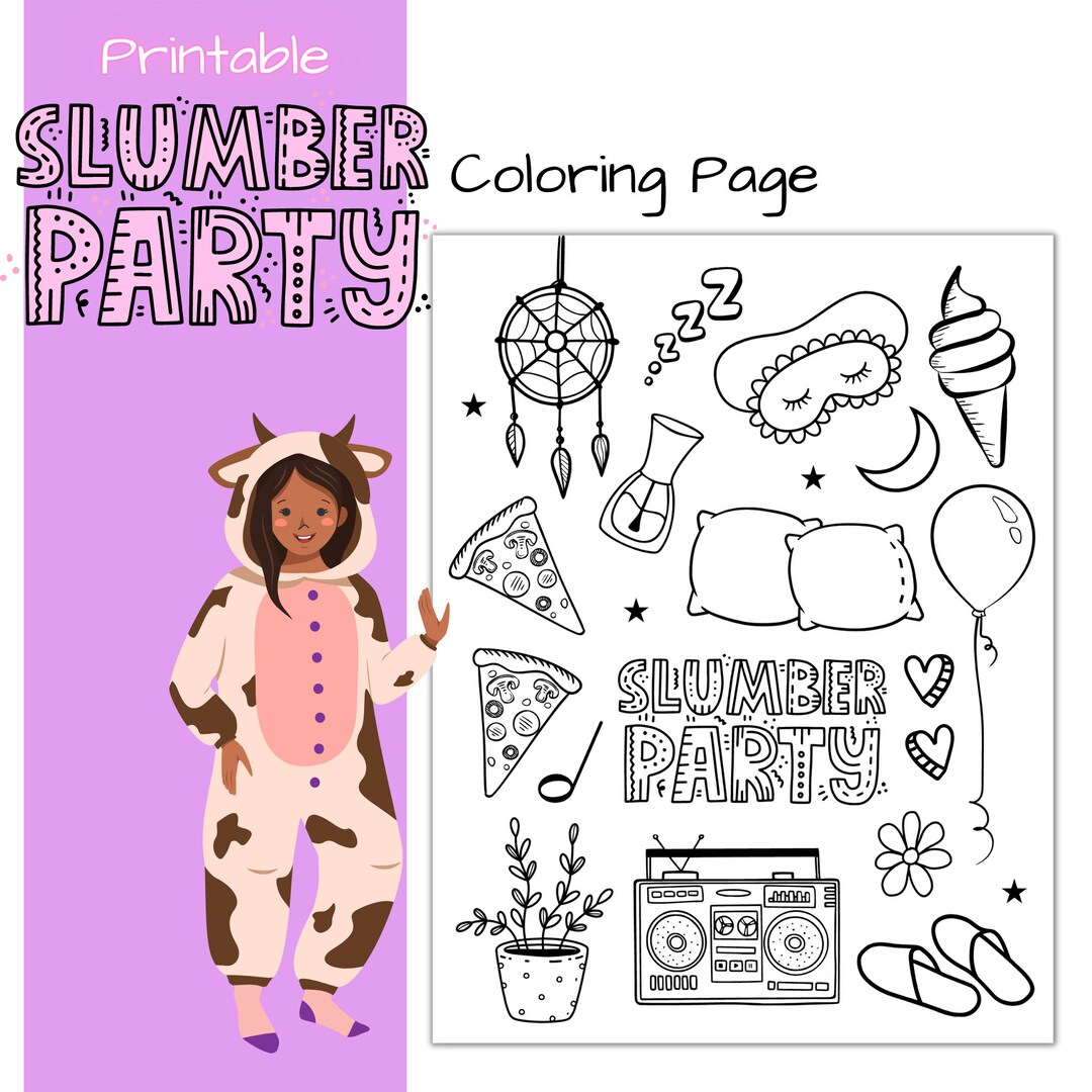 Printable sleepover coloring page slumber party coloring page for girls