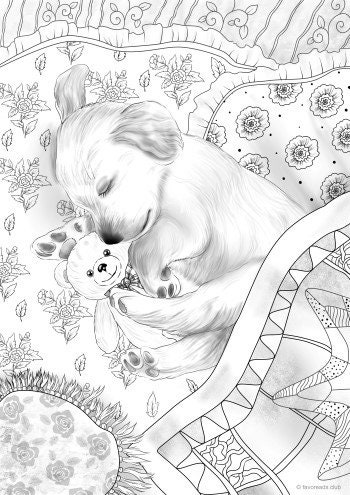 Sleepy puppy printable adult coloring page from favoreads coloring book pages for adults and kids coloring sheets coloring designs