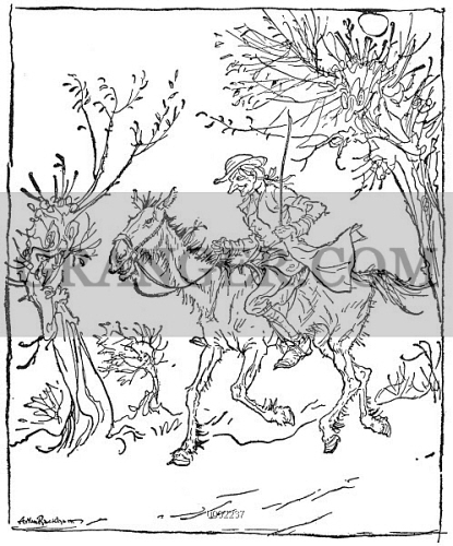 Image of irving sleepy hollow ichabod crane inthe legend of sleepy hollow pen and ink drawing by arthur rackham from a edition of washington irvings tale from