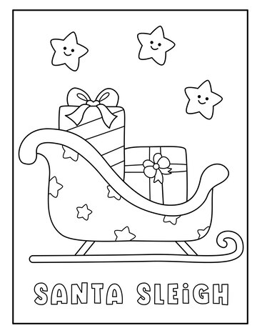 Premium vector christmas santa sleigh coloring page for kids