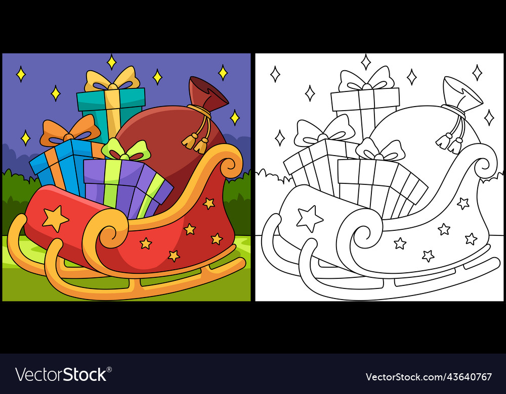 Christmas sleigh coloring page royalty free vector image