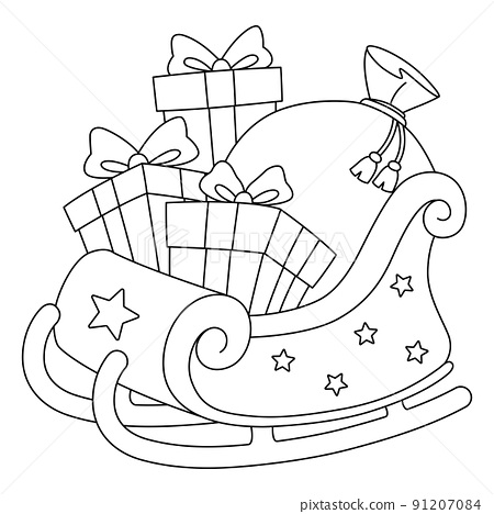 Christmas sleigh isolated coloring page for kids