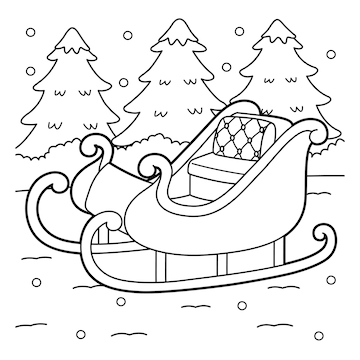 Premium vector christmas sleigh vehicle coloring page for kids