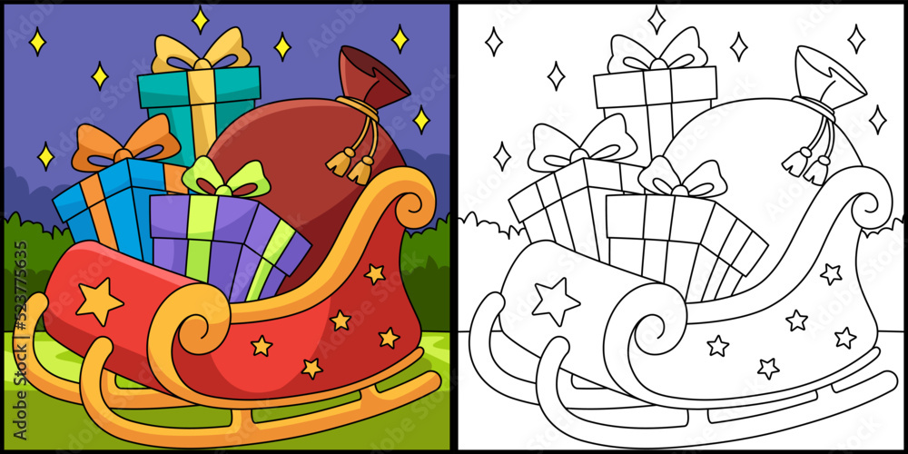 Christmas sleigh coloring page illustration vector