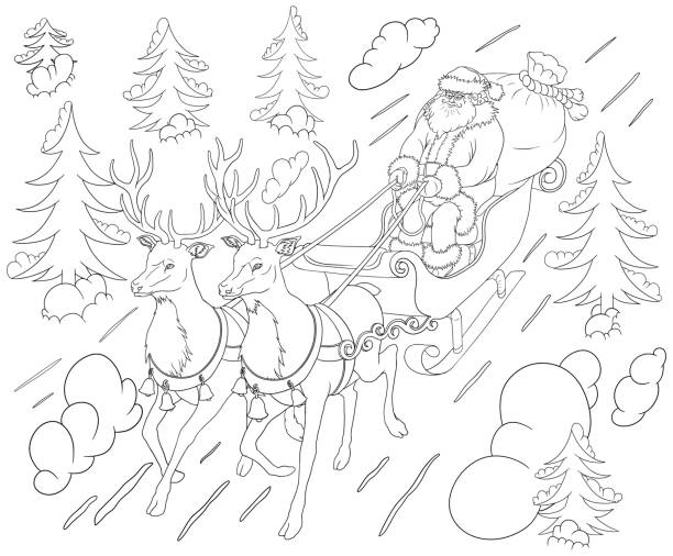 Santa sleigh coloring pages stock illustrations royalty