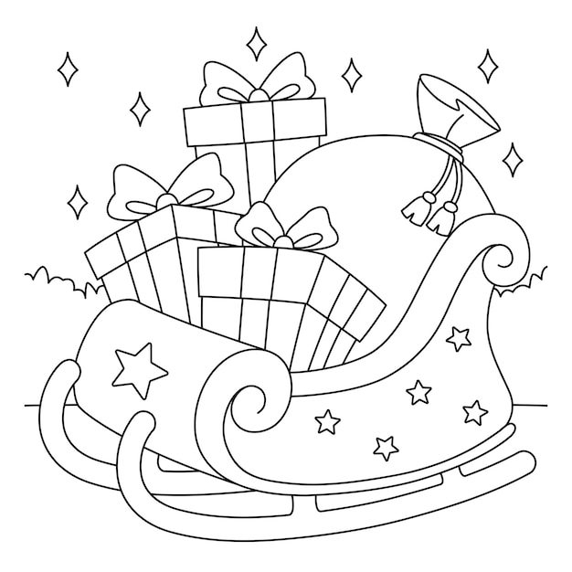 Premium vector christmas sleigh coloring page for kids