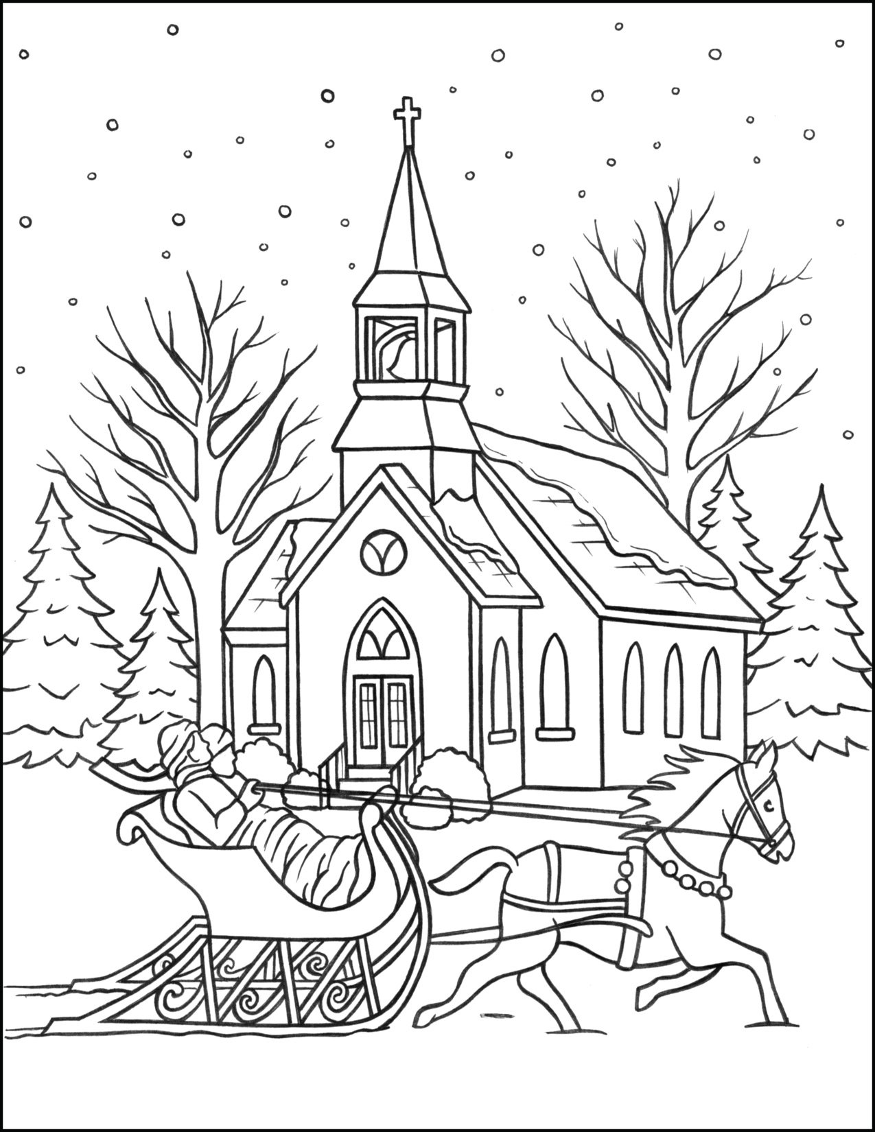 Christmas coloring page sleigh ride