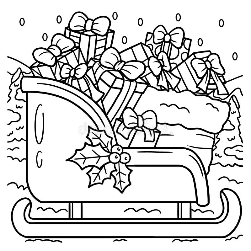 Christmas sleigh coloring page for kids stock vector