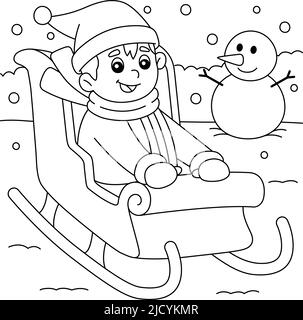 Boy riding on sleigh coloring page for kids stock vector image art