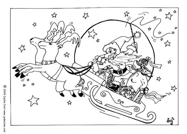 Reindeers and sleigh coloring pages