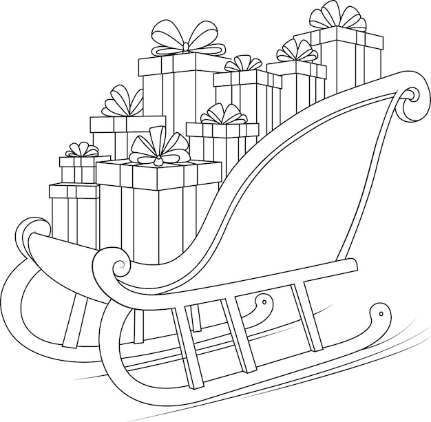 Premium vector coloring page a sled piled high with gifts christmas coloring pages printable