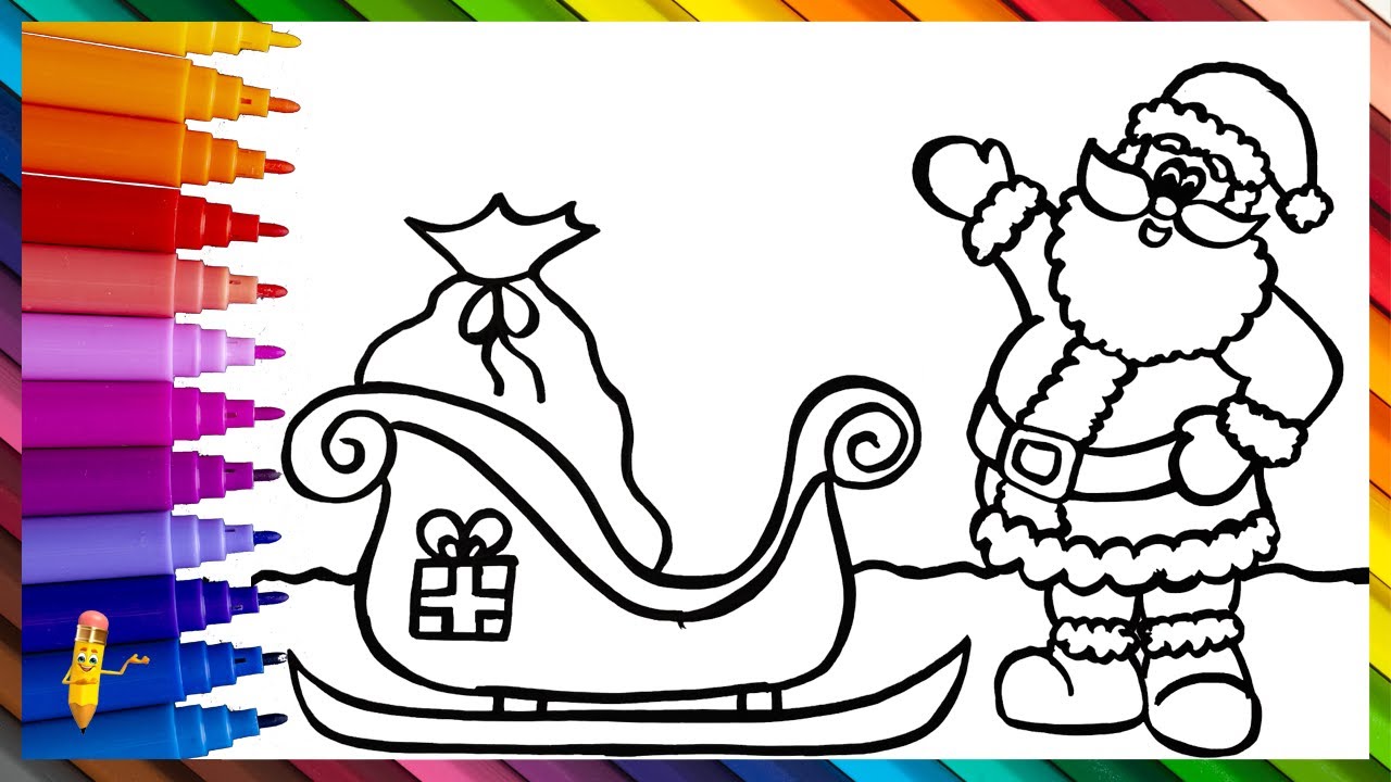 Drawing and coloring santa claus with his sleigh step by step ð ð drawings for kids